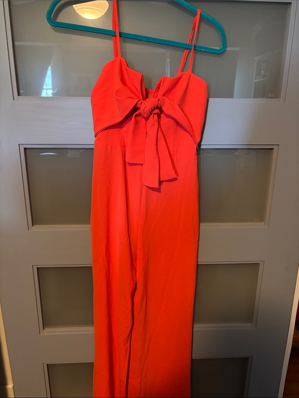 Windsor Coral-Red Tie-Front Spaghetti Strap Jumpsuit